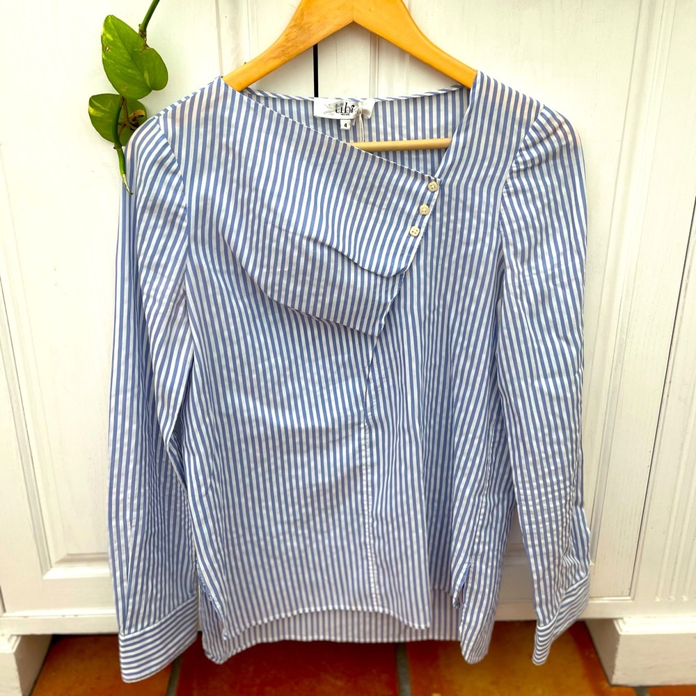 Designer asymmetrical striped blouse by Tibi nyc